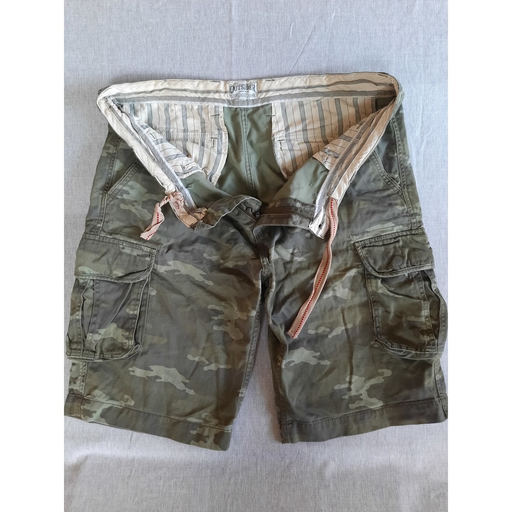 Outsider Men 40 Drawstring Multiple Utility Pockets Camouflage Cargo Shorts